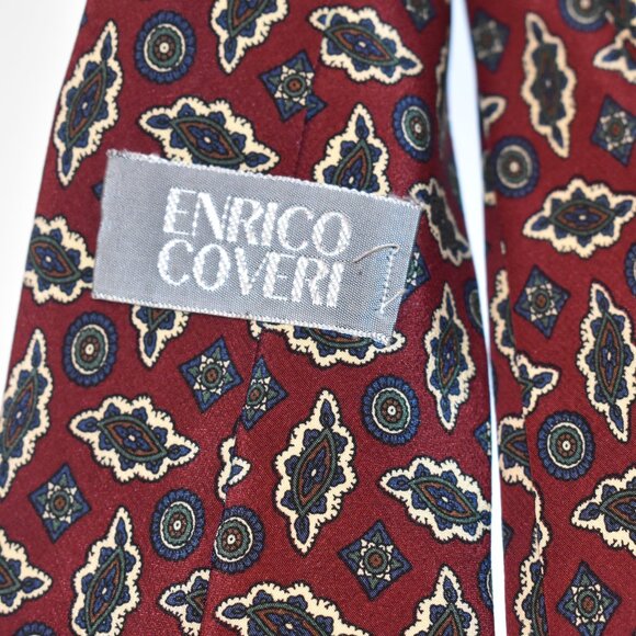 Vintage Enrico Coveri Italy Burgundy patterned Silk Neck Tie mens - Picture 2 of 3